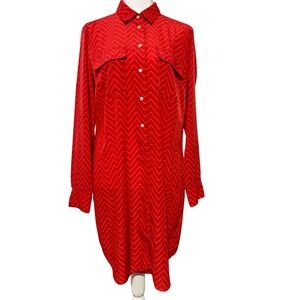 Women's GAP Zig Zag Pink Red Print‎ Long Sleeve Shirt Tunic Dress Button Front S